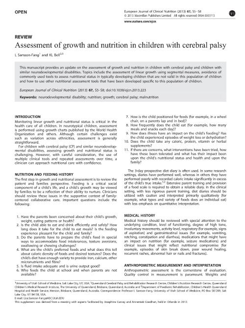 Assessment Of Growth And Nutrition In Children With Cerebral Palsy ...