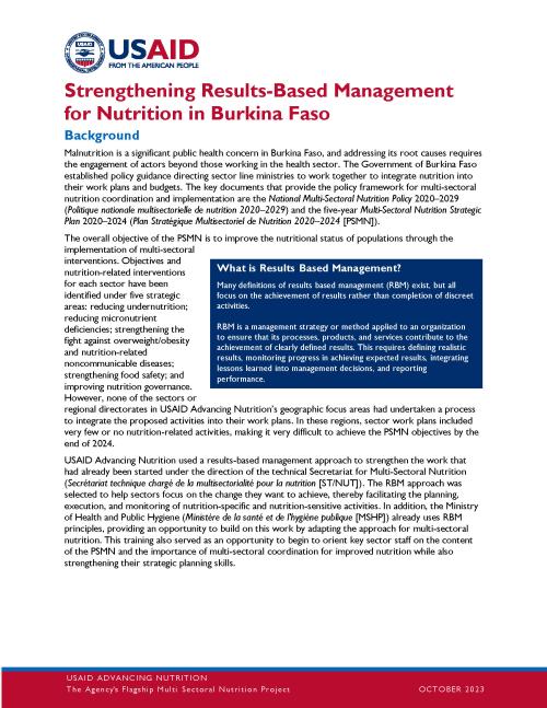 Strengthening Results-Based Management For Nutrition In Burkina Faso ...